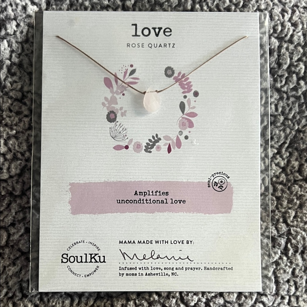 Love rose quartz necklace 17in NWT